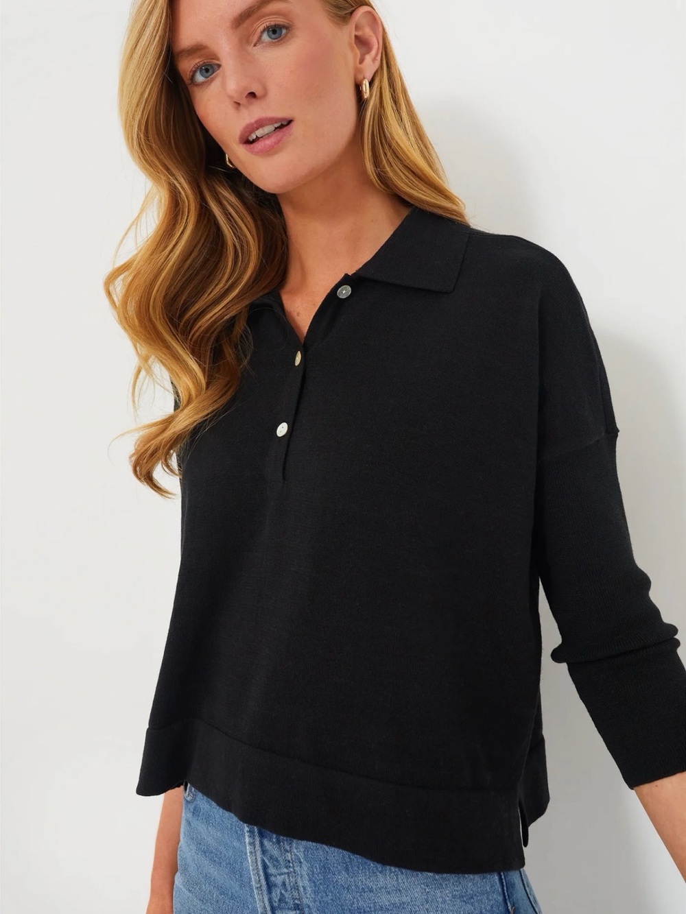 Tuckernuck Clayton Long Sleeve Knit Polo Black M/L